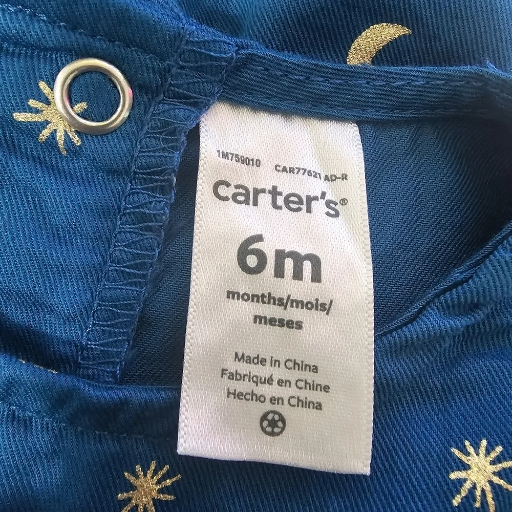 Carter's Dress Baby Girl 6m‎ Blue Gold Stars Moon Celestial Long Sleeve Holiday